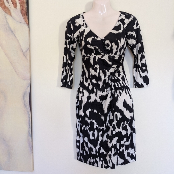 dvf Diane von Furstenberg capela faux wrap look dress black white Ikat - Picture 3 of 14